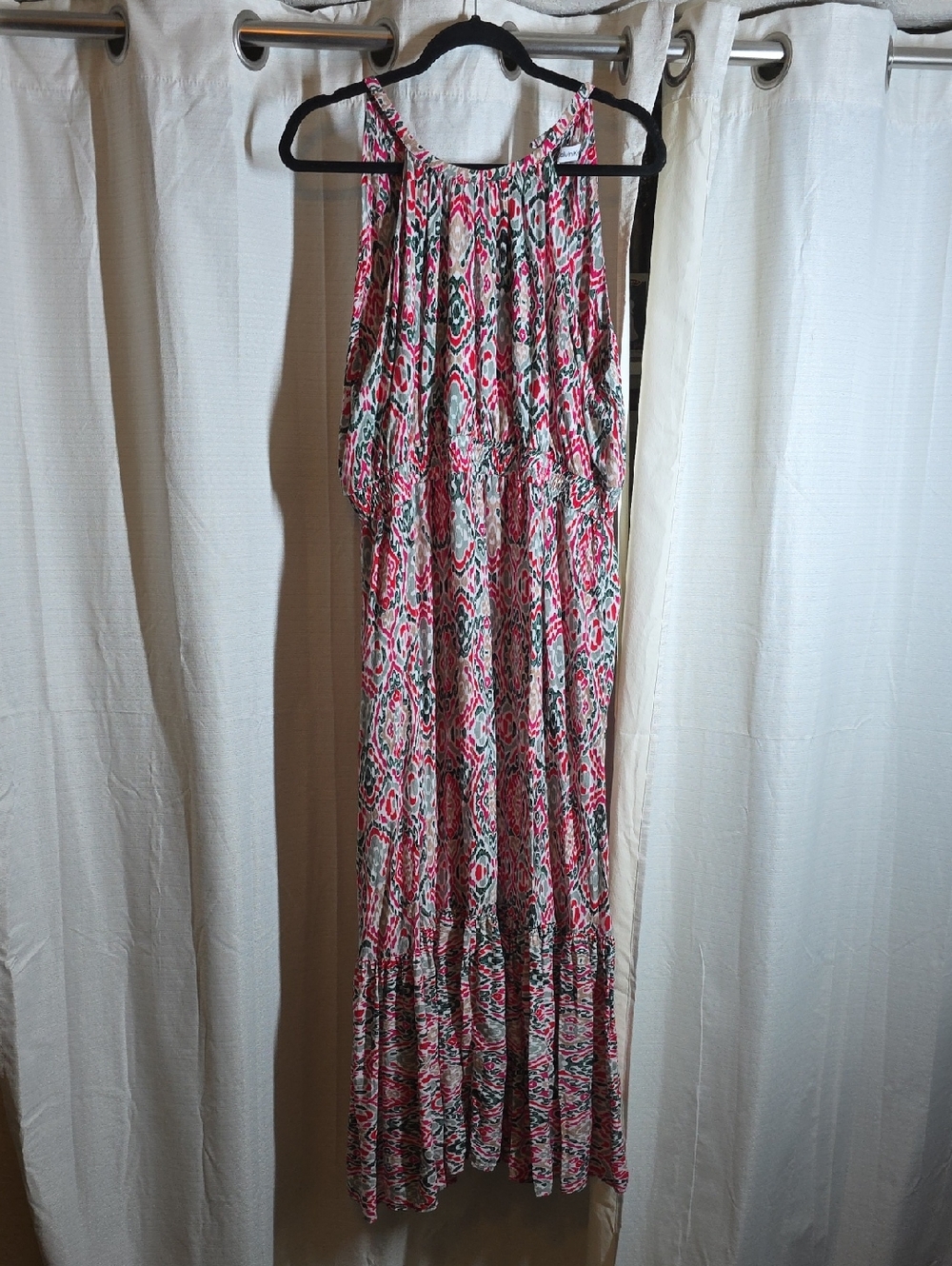 Calvin Klein Pink Multi-Print Halter Maxi Dress
